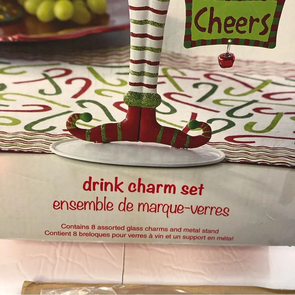 Pier One Imports Drink Charm Set Reindeer Wine 8 Charms Christmas New